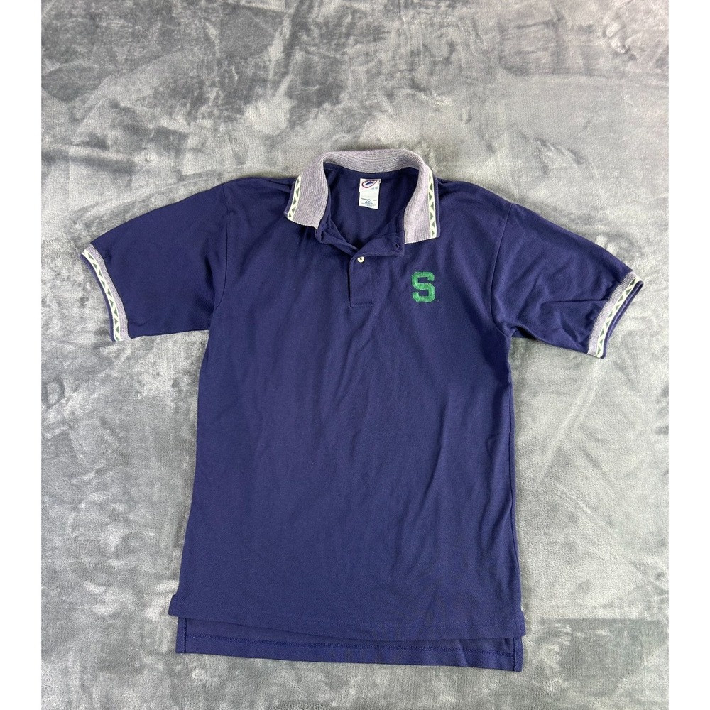 Vintage Michigan State Spartans Polo Shirt‎ L Blue Delta Geometric Embroidered